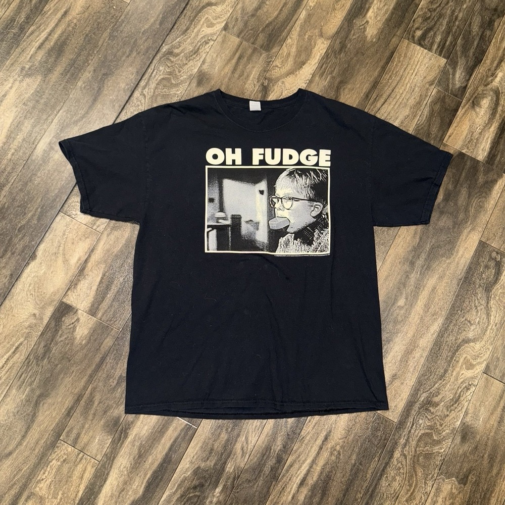 A Christmas Story Ralphie "Oh Fudge" Black Graphic‎ T-Shirt Men's XL